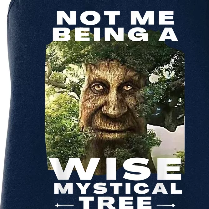 Wise Mystical Tree Face Old Mythical Oak Tree Funny Meme Women's Racerback Tank