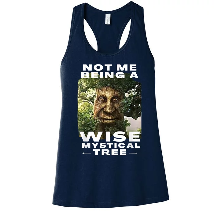 Wise Mystical Tree Face Old Mythical Oak Tree Funny Meme Women's Racerback Tank