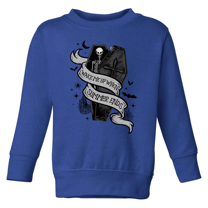 Wake Me Up When Summer Ends Spooky Halloween Skeleton Cute Gift Toddler Sweatshirt