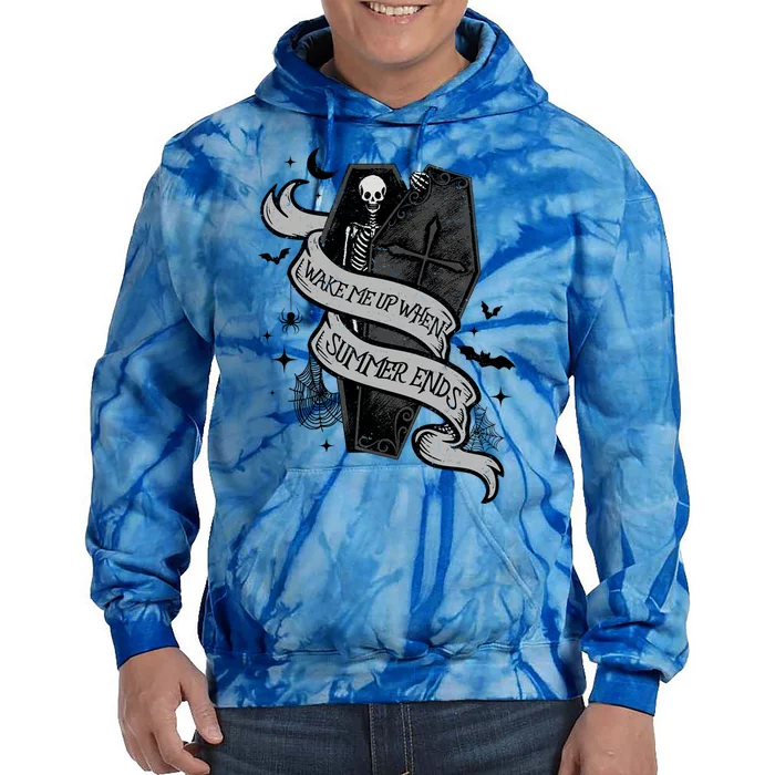 Wake Me Up When Summer Ends Spooky Halloween Skeleton Cute Gift Tie Dye Hoodie