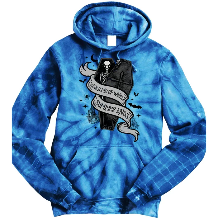 Wake Me Up When Summer Ends Spooky Halloween Skeleton Cute Gift Tie Dye Hoodie