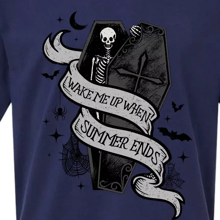 Wake Me Up When Summer Ends Spooky Halloween Skeleton Cute Gift Sueded Cloud Jersey T-Shirt