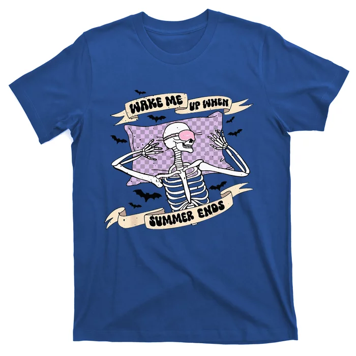 Wake Me Up When Summer Ends Funny Skeleton Halloween T-Shirt