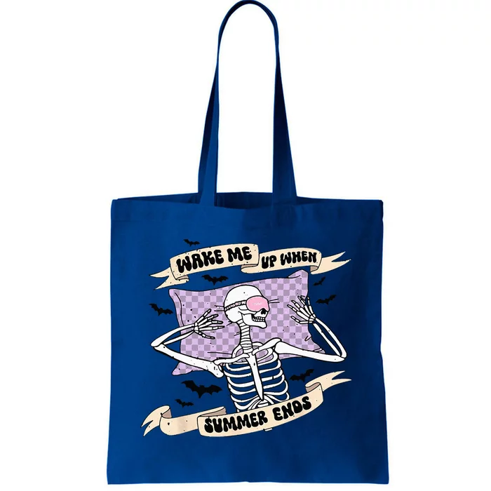 Wake Me Up When Summer Ends Funny Skeleton Halloween Tote Bag