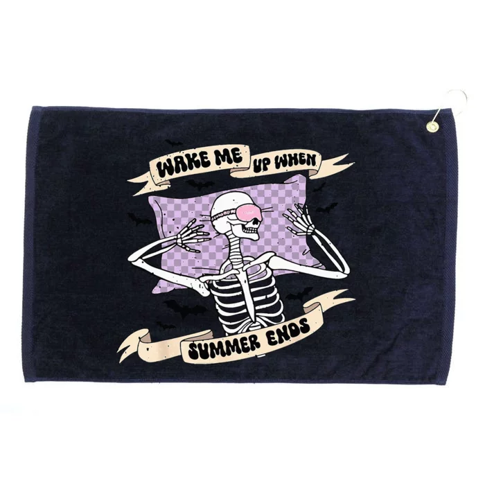 Wake Me Up When Summer Ends Funny Skeleton Halloween Grommeted Golf Towel