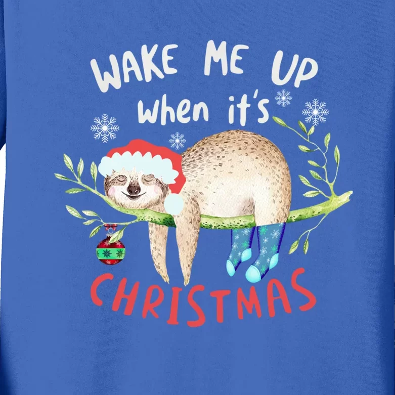 Wake Me Up Christmas Outfit Christmas Gift Sloth Gift Kids Long Sleeve Shirt