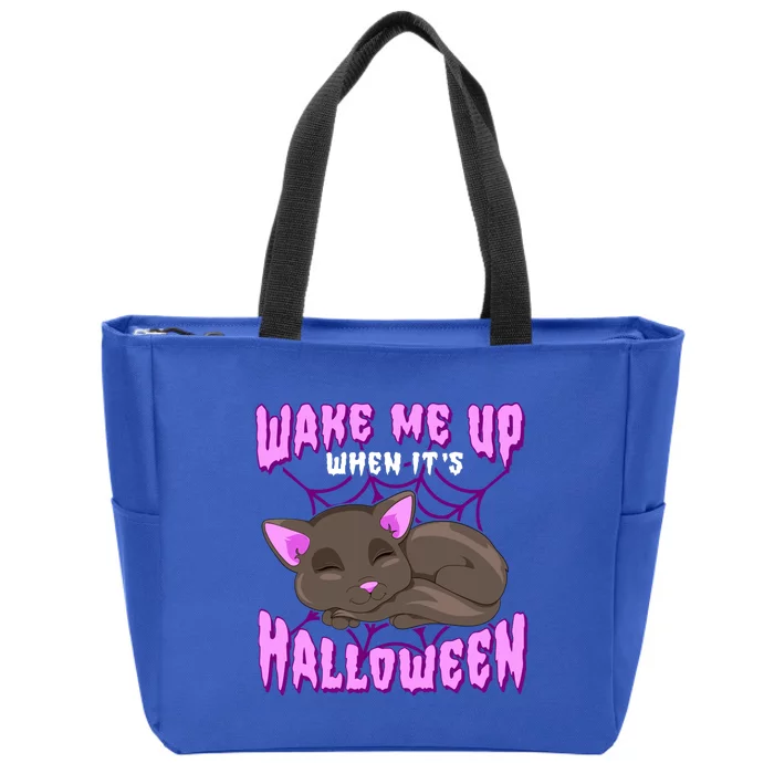 Wake Me Up When It's Halloween Black Cat Gift Zip Tote Bag