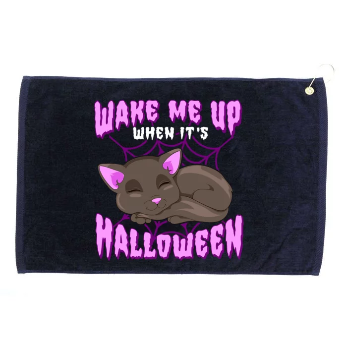 Wake Me Up When It's Halloween Black Cat Gift Grommeted Golf Towel