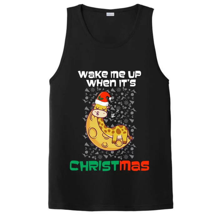 Wake Me Up For Christmas Pajama Giraffe Christmas Meaningful Gift Performance Tank