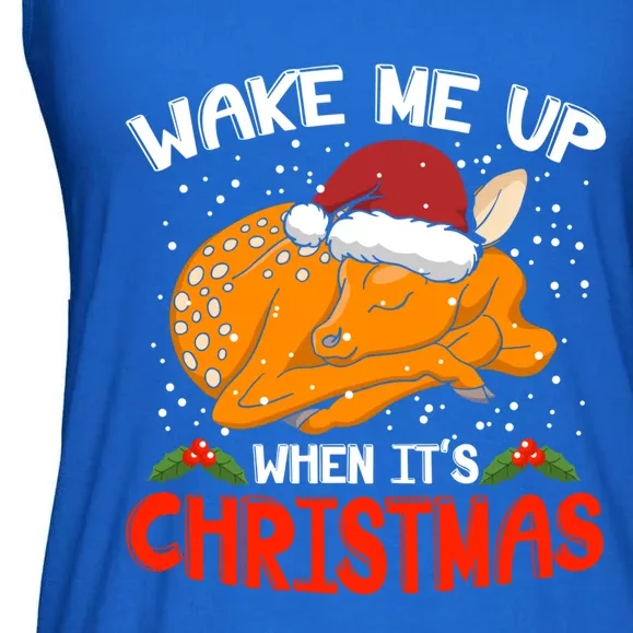 Wake Me Up For Christmas Pajama Reindeer Christmas Gift Ladies Essential Flowy Tank