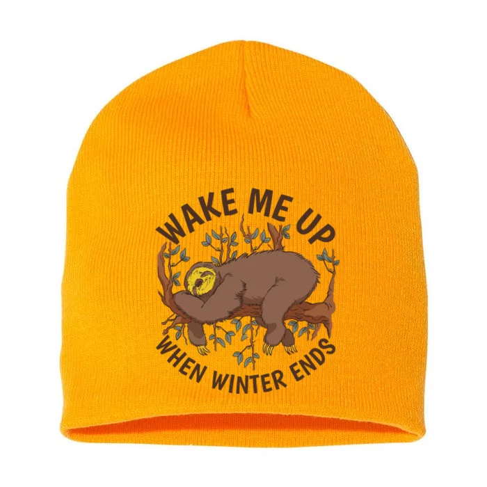 Wake Me Up When Winter Ends Sloth Short Acrylic Beanie