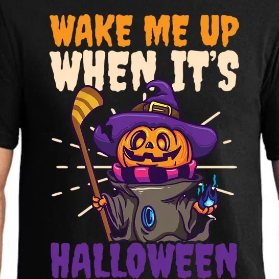 Wake Me Up When Its Design Halloween Ice Hockey Gift Pajama Set