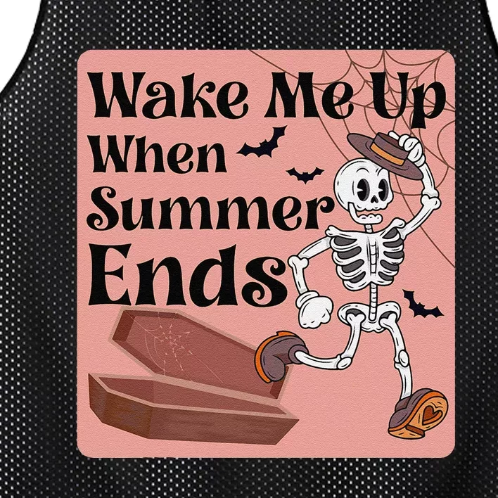 Wake Me Up When Summer Ends Funny Skeleton Running Halloween Mesh Reversible Basketball Jersey Tank