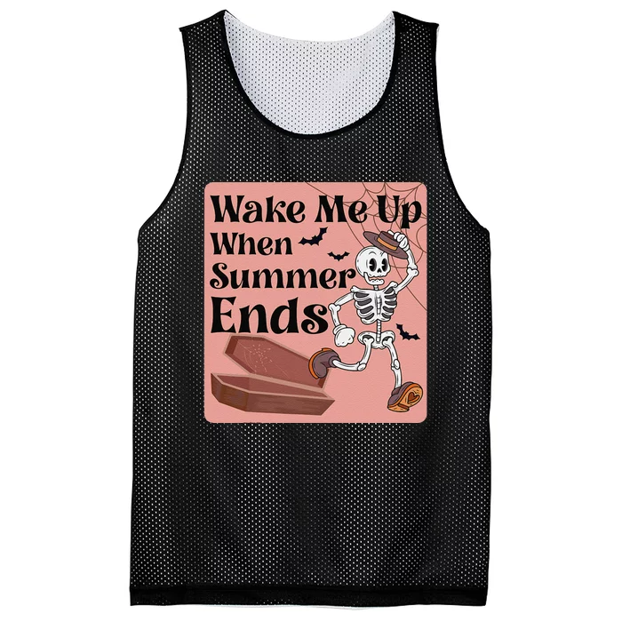 Wake Me Up When Summer Ends Funny Skeleton Running Halloween Mesh Reversible Basketball Jersey Tank