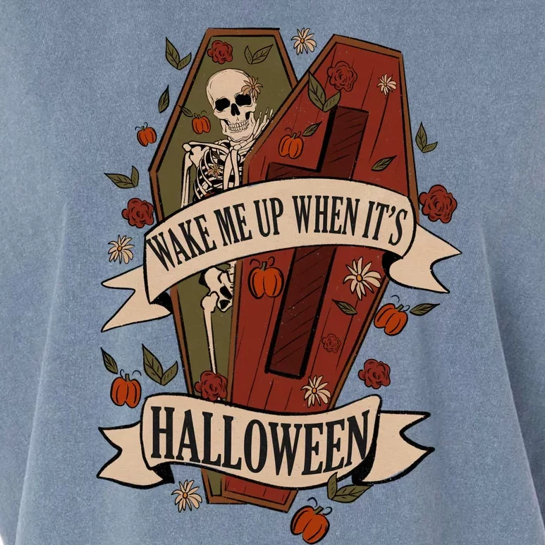 Wake Me Up When Its Halloween Funny Skeleton Coffin Garment-Dyed Women's Muscle Tee