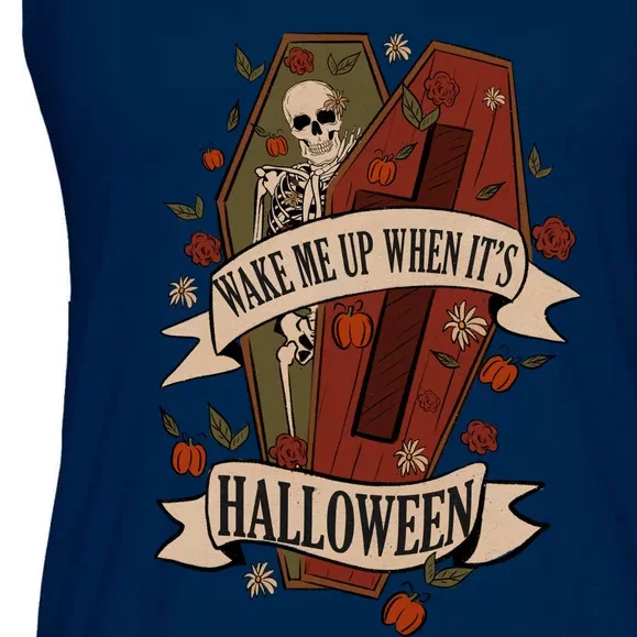 Wake Me Up When Its Halloween Funny Skeleton Coffin Ladies Essential Flowy Tank