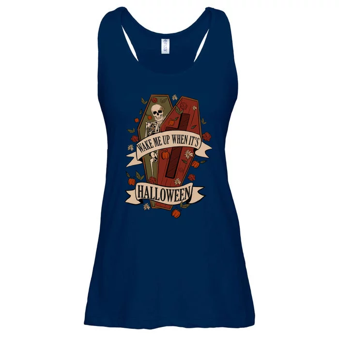 Wake Me Up When Its Halloween Funny Skeleton Coffin Ladies Essential Flowy Tank