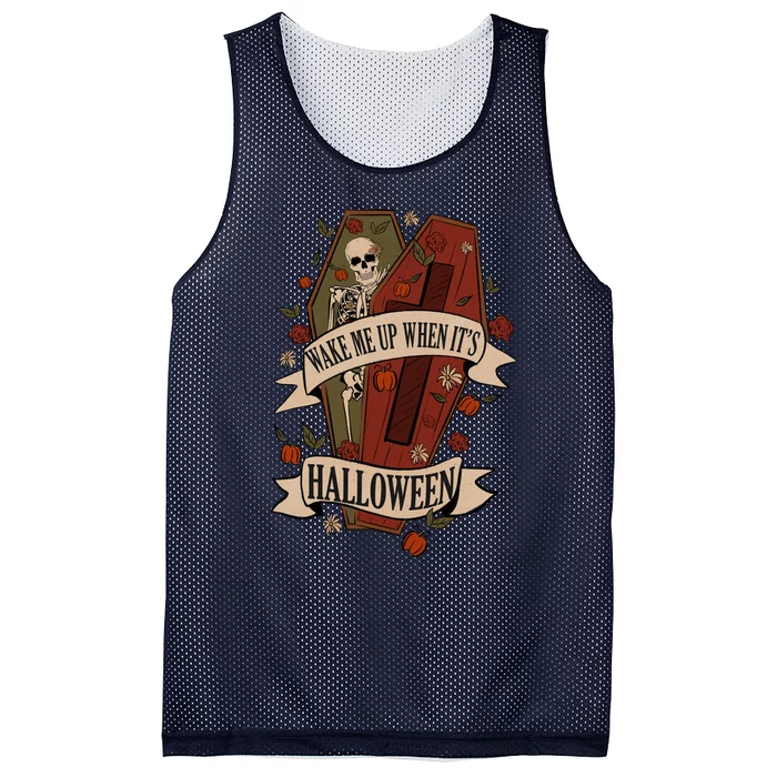 Wake Me Up When Its Halloween Funny Skeleton Coffin Mesh Reversible Basketball Jersey Tank