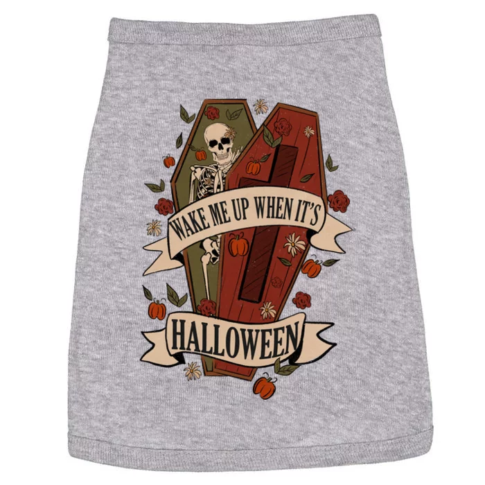 Wake Me Up When Its Halloween Funny Skeleton Coffin Doggie Tank