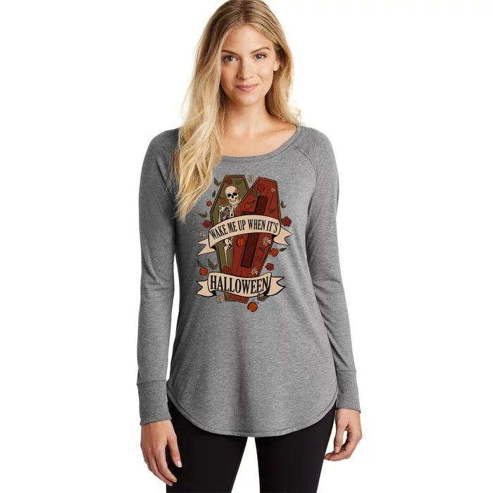 Wake Me Up When Its Halloween Funny Skeleton Coffin Women's Perfect Tri Tunic Long Sleeve Shirt