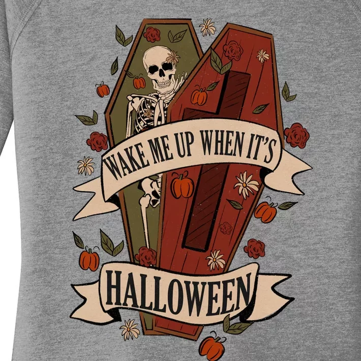 Wake Me Up When Its Halloween Funny Skeleton Coffin Women's Perfect Tri Tunic Long Sleeve Shirt