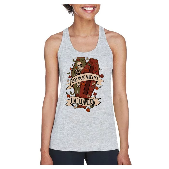 Wake Me Up When Its Halloween Funny Skeleton Coffin Women's Racerback Tank