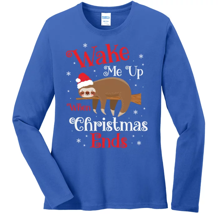 Wake Me Up When Christmas Ends Funny Sleepy Sloth Gift Ladies Long Sleeve Shirt