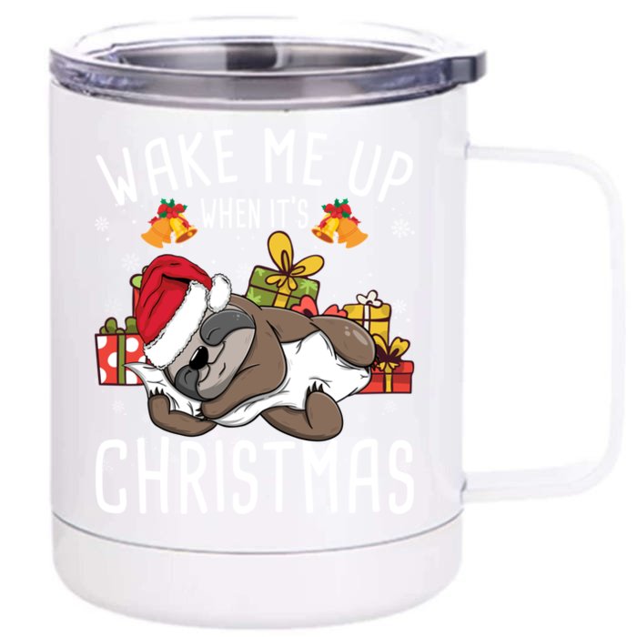 Wake Me Up When It Is Christmas Sloth Gift Front & Back 12oz Stainless Steel Tumbler Cup