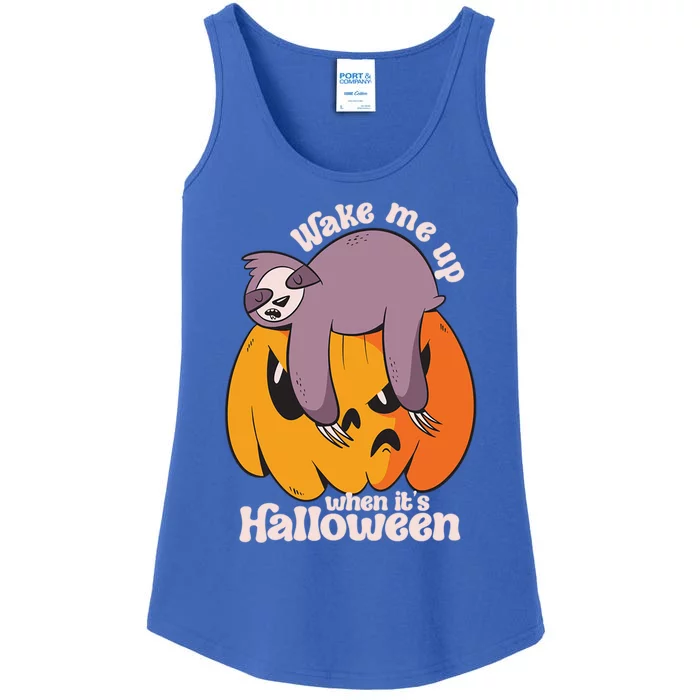 Wake Me Up When Its Halloween Funny Lazy Sleeping Sloth Great Gift Ladies Essential Tank