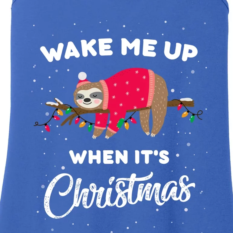 Wake Me Up When Its Christmas Sleeping Cute Sloth Christmas Gift Ladies Essential Tank