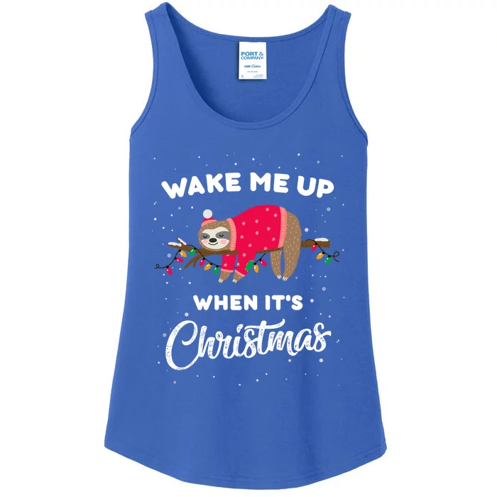 Wake Me Up When Its Christmas Sleeping Cute Sloth Christmas Gift Ladies Essential Tank