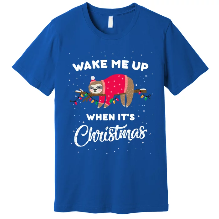 Wake Me Up When Its Christmas Sleeping Cute Sloth Christmas Gift Premium T-Shirt