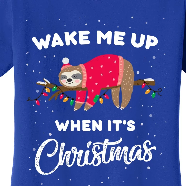 Wake Me Up When Its Christmas Sleeping Cute Sloth Christmas Gift Women's T-Shirt