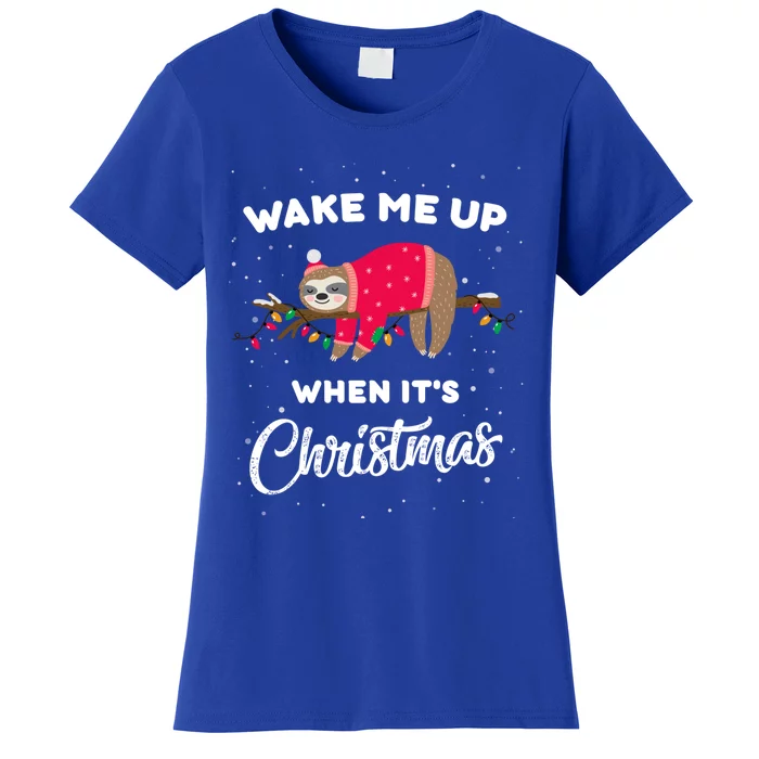 Wake Me Up When Its Christmas Sleeping Cute Sloth Christmas Gift Women's T-Shirt