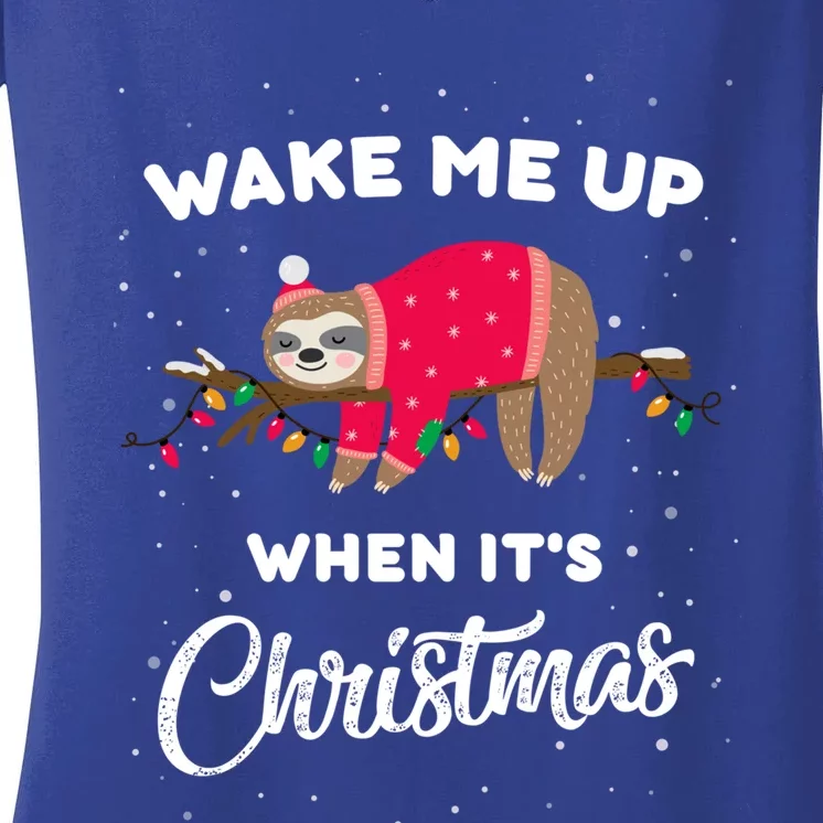 Wake Me Up When Its Christmas Sleeping Cute Sloth Christmas Gift Women's V-Neck T-Shirt