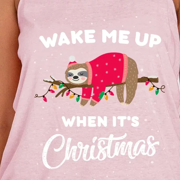 Wake Me Up When Its Christmas Sleeping Cute Sloth Christmas Gift Women's Knotted Racerback Tank