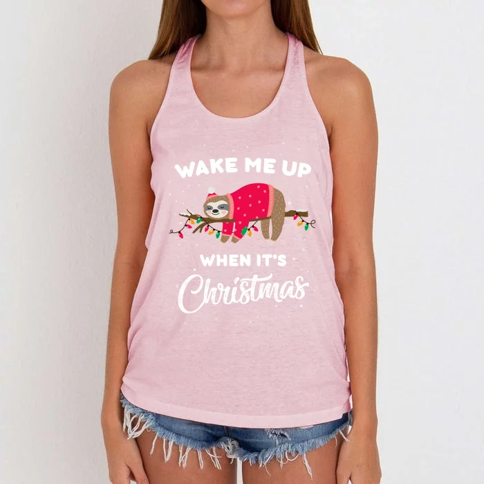 Wake Me Up When Its Christmas Sleeping Cute Sloth Christmas Gift Women's Knotted Racerback Tank