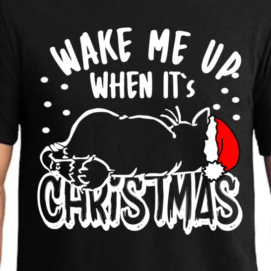 Wake Me Up When Its Christmas Merry Christmas Cat Gift Pajama Set