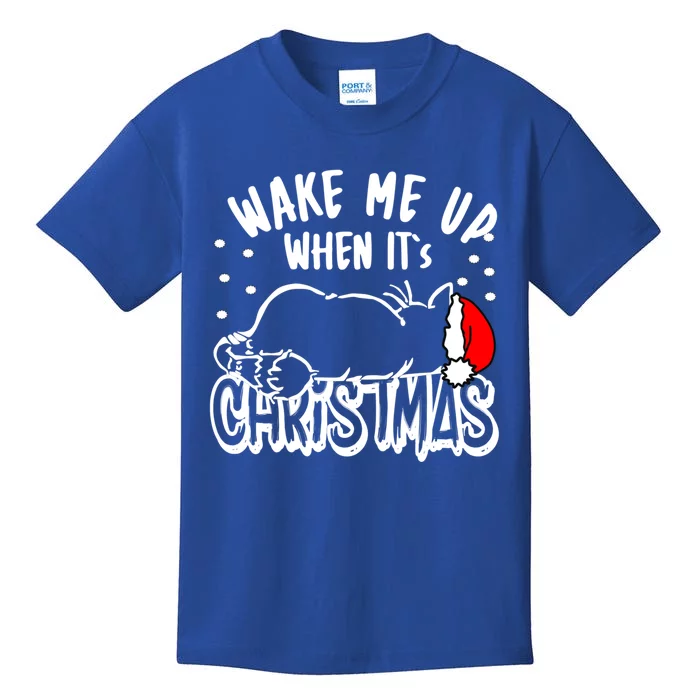 Wake Me Up When Its Christmas Merry Christmas Cat Gift Kids T-Shirt