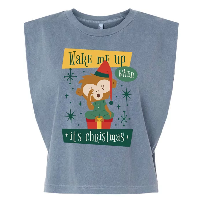 Wake Me Up When It's Christmas Monkey Cute Garment-Dyed Women's Muscle Tee