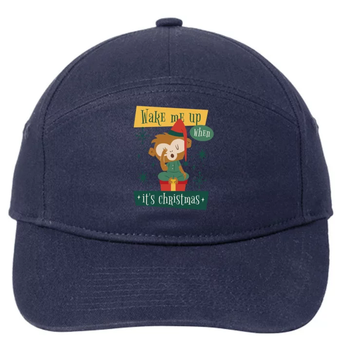 Wake Me Up When It's Christmas Monkey Cute 7-Panel Snapback Hat