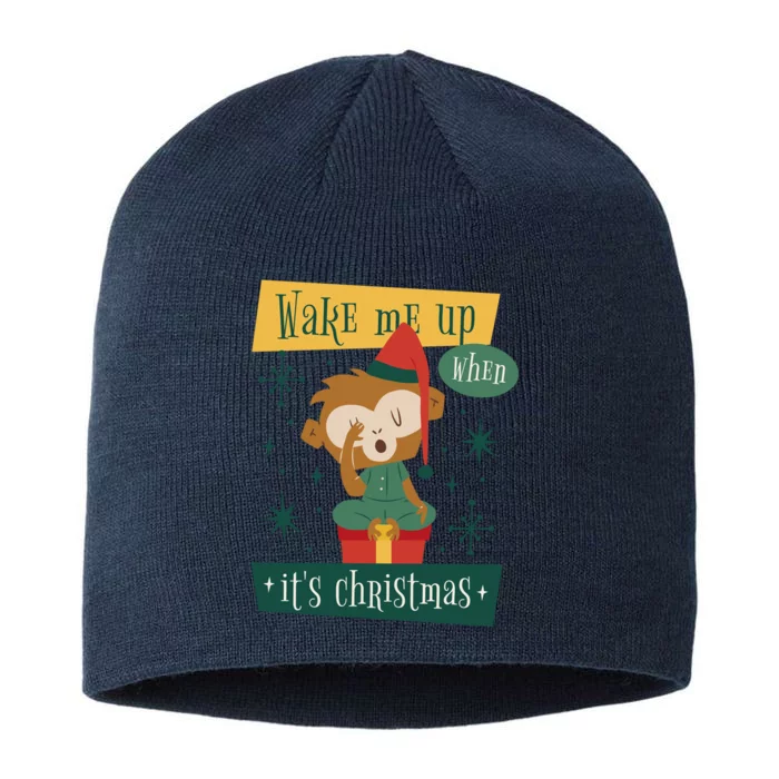 Wake Me Up When It's Christmas Monkey Cute 8 1/2in Sustainable Knit Beanie