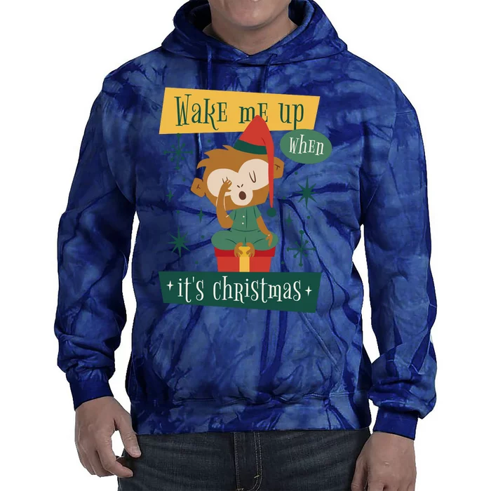 Wake Me Up When It's Christmas Monkey Cute Tie Dye Hoodie