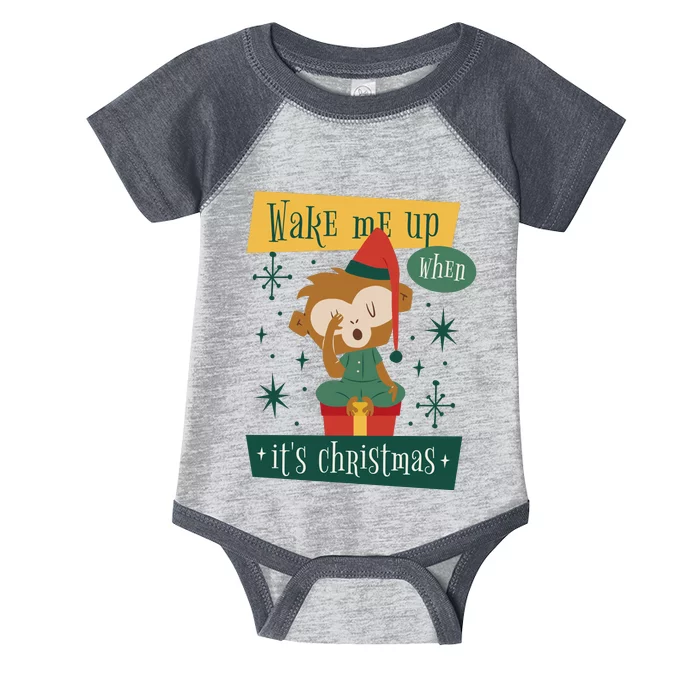 Wake Me Up When It's Christmas Monkey Cute Infant Baby Jersey Bodysuit