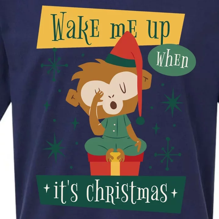 Wake Me Up When It's Christmas Monkey Cute Sueded Cloud Jersey T-Shirt