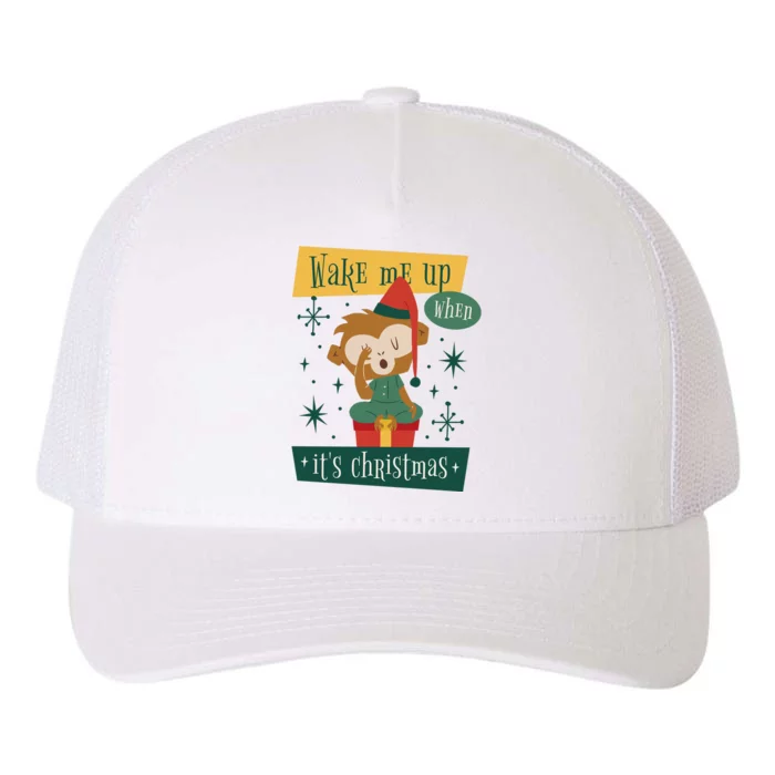 Wake Me Up When It's Christmas Monkey Cute Yupoong Adult 5-Panel Trucker Hat