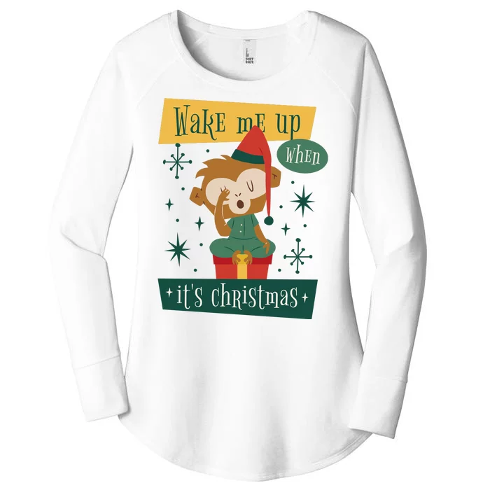 Wake Me Up When It's Christmas Monkey Cute Women's Perfect Tri Tunic Long Sleeve Shirt