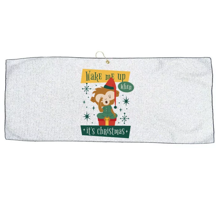 Wake Me Up When It's Christmas Monkey Cute Large Microfiber Waffle Golf Towel