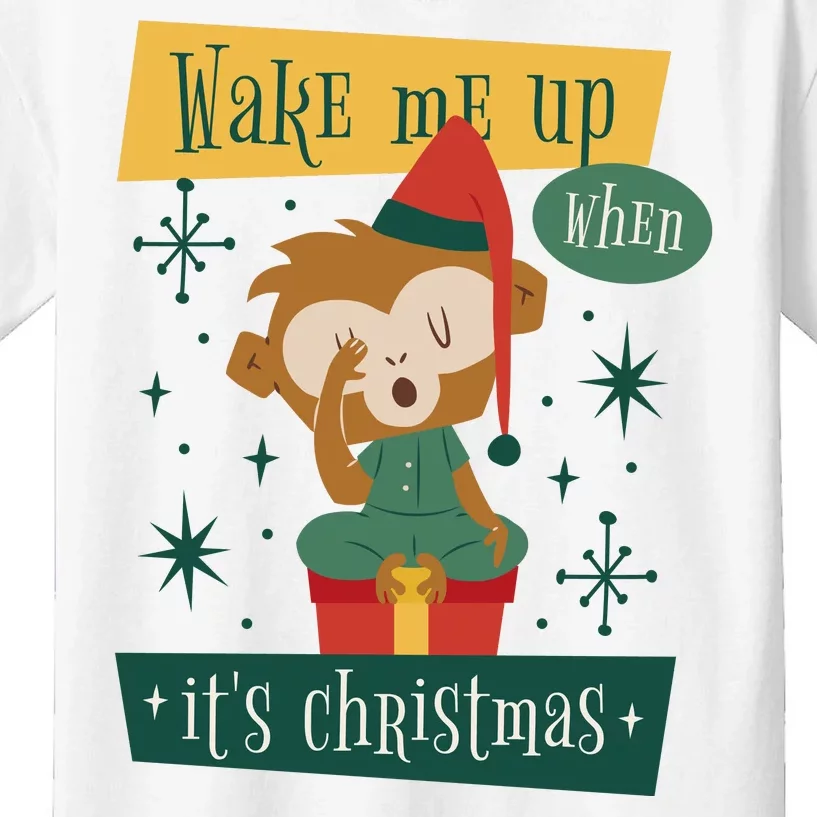 Wake Me Up When It's Christmas Monkey Cute Kids T-Shirt