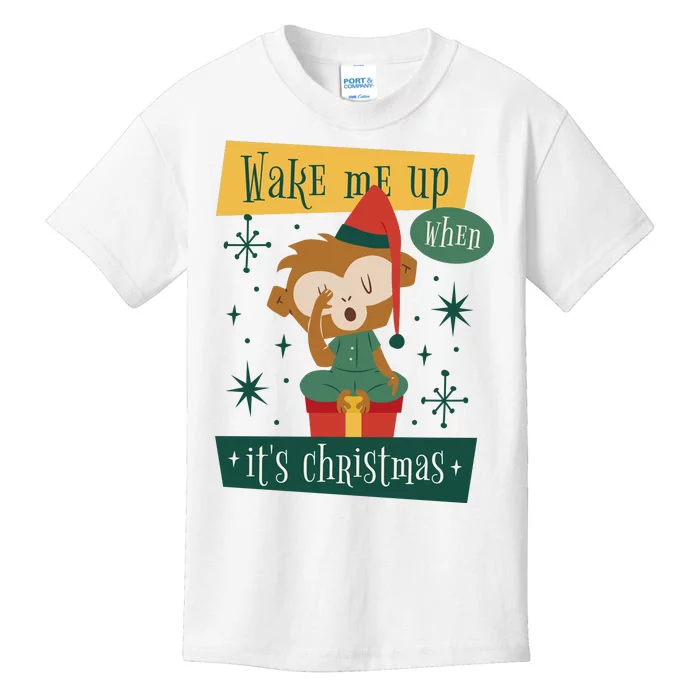 Wake Me Up When It's Christmas Monkey Cute Kids T-Shirt